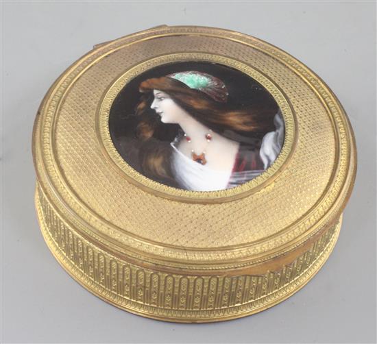 A late 19th century Palais Royale ormolu casket, diameter 5in.